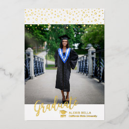 Moderne gouden foto afstudeeraankondigingskaart folie uitnodiging