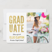 Moderne gouden foto afstuderen partij uitnodiging (Voorkant)