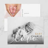 Moderne Gouden Foto Baby Geboorte Dank u Briefkaart (Voorkant / Achterkant)