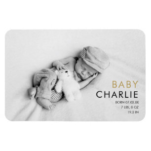 Moderne gouden foto baby geboorteaankondiging magneet