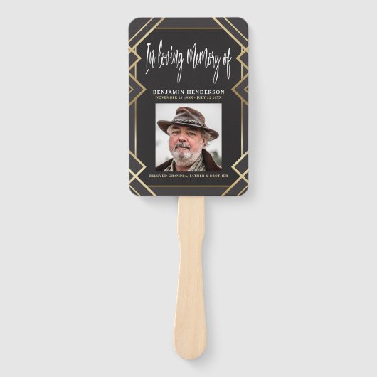 Moderne Gouden Foto Begrafenisprogramma Handwaaier (Voorkant)