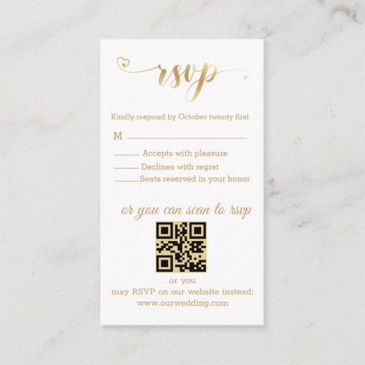 moderne gouden foto rsvp bruiloft chic qr code informatiekaartje (Voorkant)