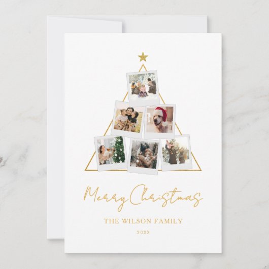 Moderne gouden fotocollage Kerstmis Feestdagenkaart (Voorkant)