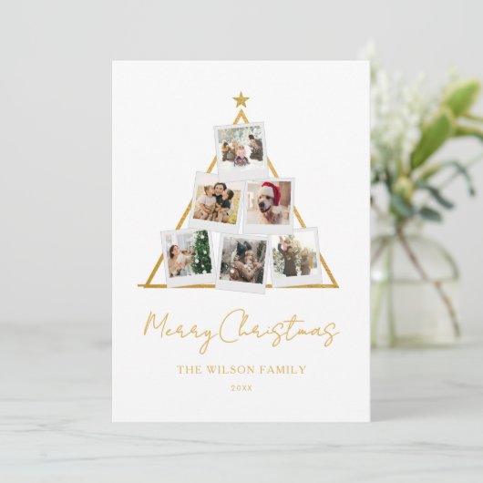Moderne gouden fotocollage Kerstmis Feestdagenkaart (Staand voorkant)