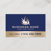 Moderne Gouden Gazonverzorging Logo Navy Blue Land Visitekaartje (Voorkant)