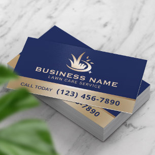 Moderne Gouden Gazonverzorging Logo Navy Blue Land Visitekaartje