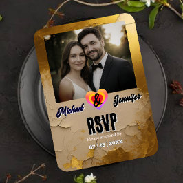Moderne Gouden Gebarsten Foto Wedding RSVP Kaart