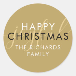 Moderne Gouden Gelukkig Kerstmis Chic Script Vroli Ronde Sticker