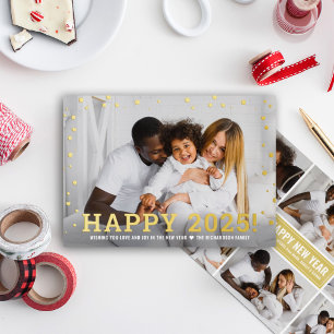 Moderne gouden gelukkig nieuwjaar 2026 foto collag folie feestdagenkaart