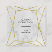 Moderne Gouden Geometrisch Faux op een Wit Marmer Vierkante Visitekaartje (Voorkant)