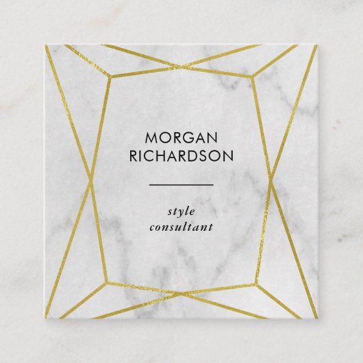 Moderne Gouden Geometrisch Faux op een Wit Marmer Vierkante Visitekaartje (Voorkant)
