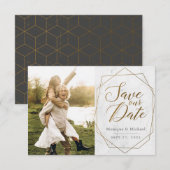 Moderne Gouden Geometrische Art Deco Marmeren Huwe Save The Date (Voorkant / Achterkant)