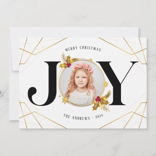 Moderne Gouden Geometrische Familie Foto Kerstmis Feestdagenkaart (Voorkant)