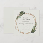 Moderne Gouden Geometrische Groene Elementen Boho Save The Date (Voorkant / Achterkant)