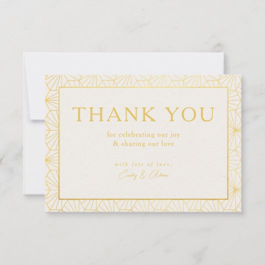 Moderne gouden geometrische Lijst bruiloft Bedankkaart (Voorkant)