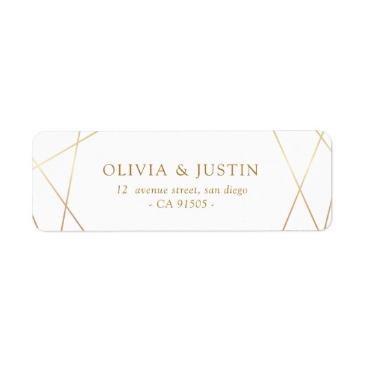 Moderne gouden geometrische trouwadreslabel etiket (Voorkant)