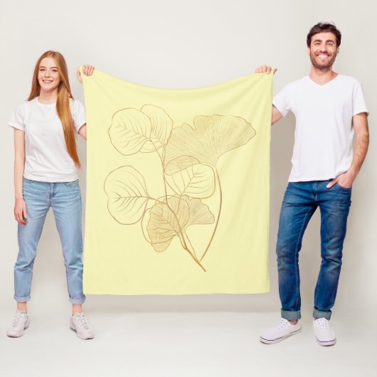 Moderne Gouden Gingko Bladeren Fleece Deken (In situ)