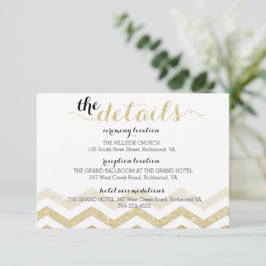 Moderne Gouden Glamour Chevron Informatie Kaart (Staand voorkant)