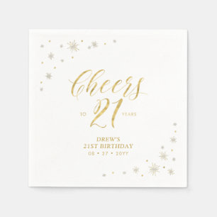 Moderne Gouden Glitter 21e Verjaardagsfeestje Servet