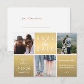Moderne gouden glitter 3 fotocollage bruiloft save the date (Voorkant / Achterkant)