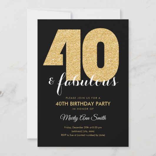 Moderne Gouden Glitter 40 & Fabulous Verjaardagsfe Kaart (Voorkant)