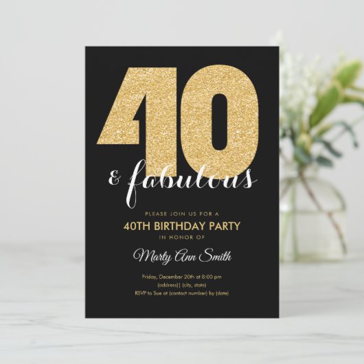 Moderne Gouden Glitter 40 & Fabulous Verjaardagsfe Kaart (Staand voorkant)