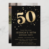 Moderne Gouden Glitter 50e Vijftig Verjaardag Foto Kaart (Voorkant / Achterkant)