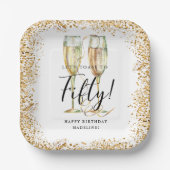 Moderne Gouden Glitter 50ste Verjaardag Papieren Bordje (Voorkant)