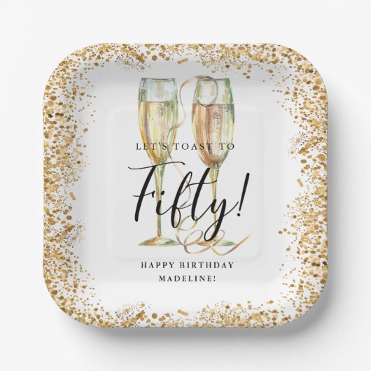 Moderne Gouden Glitter 50ste Verjaardag Papieren Bordje (Voorkant)