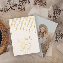 Moderne gouden glitter afstudeerfeest foto kaart