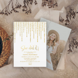 Moderne gouden glitter afstudeerfeest foto kaart