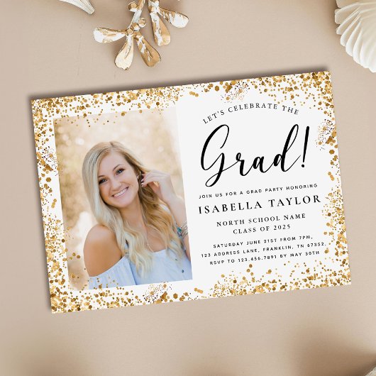 Moderne Gouden Glitter Afstudeerfeest Kaart