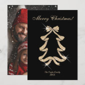 Moderne Gouden Glitter Bow Kerstboom Foto Feestdagenkaart (Voorkant / Achterkant)