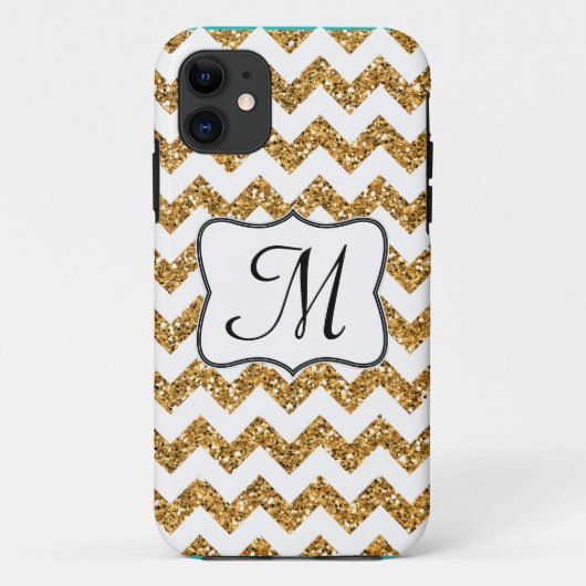 Moderne Gouden Glitter Chevron Monogram IPHONE 5 H Case-Mate iPhone Case (Achterkant)