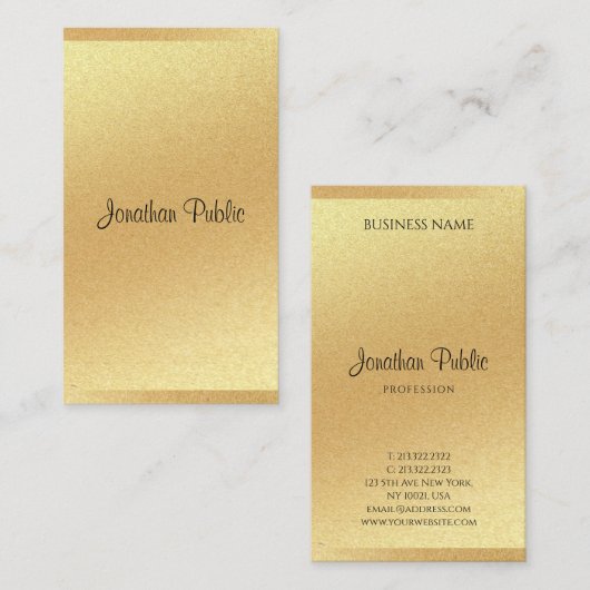 Moderne Gouden Glitter Chique Hand Script Professi Visitekaartje (Voorkant / Achterkant)