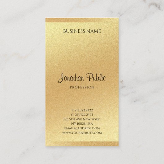Moderne Gouden Glitter Chique Hand Script Professi Visitekaartje (Achterkant)