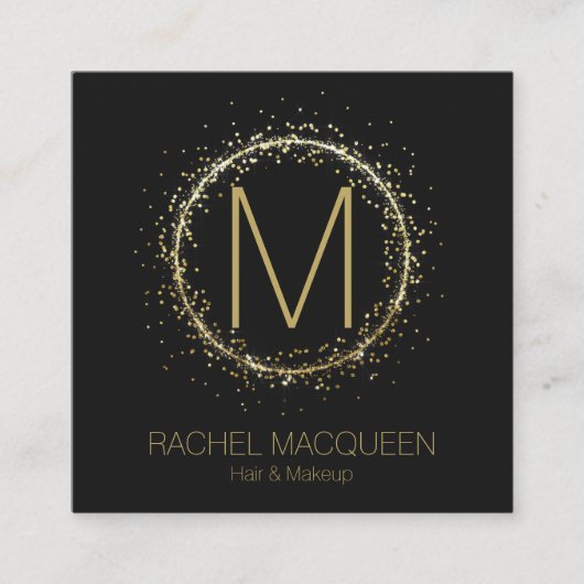 Moderne Gouden Glitter Confetti Monogram Logo Vierkante Visitekaartje (Voorkant)
