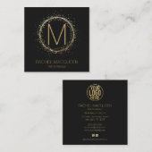 Moderne Gouden Glitter Confetti Monogram Logo Vierkante Visitekaartje (Voorkant / Achterkant)