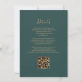Moderne Gouden Glitter Donkergroen QR Code Huwelij Kaart (Achterkant)