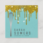 Moderne Gouden Glitter Drip Whisk Bakkerij Vierkante Visitekaartje (Voorkant)