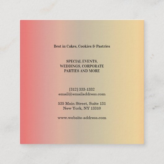 Moderne Gouden Glitter Drip Whisk Bakkerij Vierkante Visitekaartje (Achterkant)