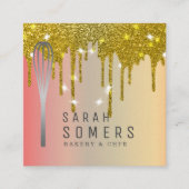 Moderne Gouden Glitter Drip Whisk Bakkerij Vierkante Visitekaartje (Voorkant)