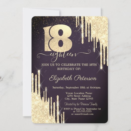 Moderne Gouden Glitter Drips 18de Bourgogne Verjaa Kaart (Voorkant)