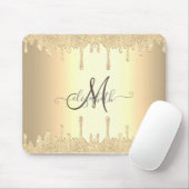 Moderne Gouden Glitter Druppels Gouden Monogram Muismat (Met muis)