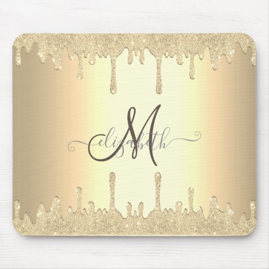 Moderne Gouden Glitter Druppels Gouden Monogram Muismat (Voorkant)