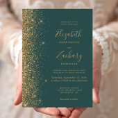 Moderne Gouden Glitter Edge Donkergroene bruiloft Kaart