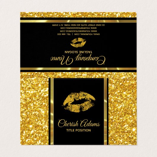 Moderne gouden glitter en lippen visitekaartje (Buitenkant ongevouwen)