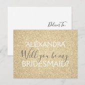 Moderne Gouden Glitter en Sparkle Bruidsmeisje Uitnodiging Briefkaart (Voorkant / Achterkant)