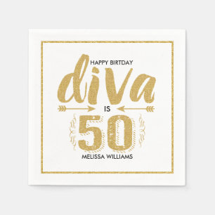 Moderne gouden glitter en witte diva is 50 gelukki servetten