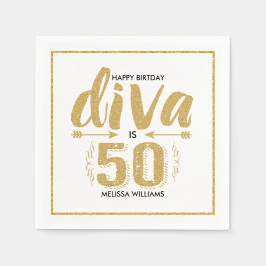 Moderne gouden glitter en witte diva is 50 gelukki servetten (Voorkant)